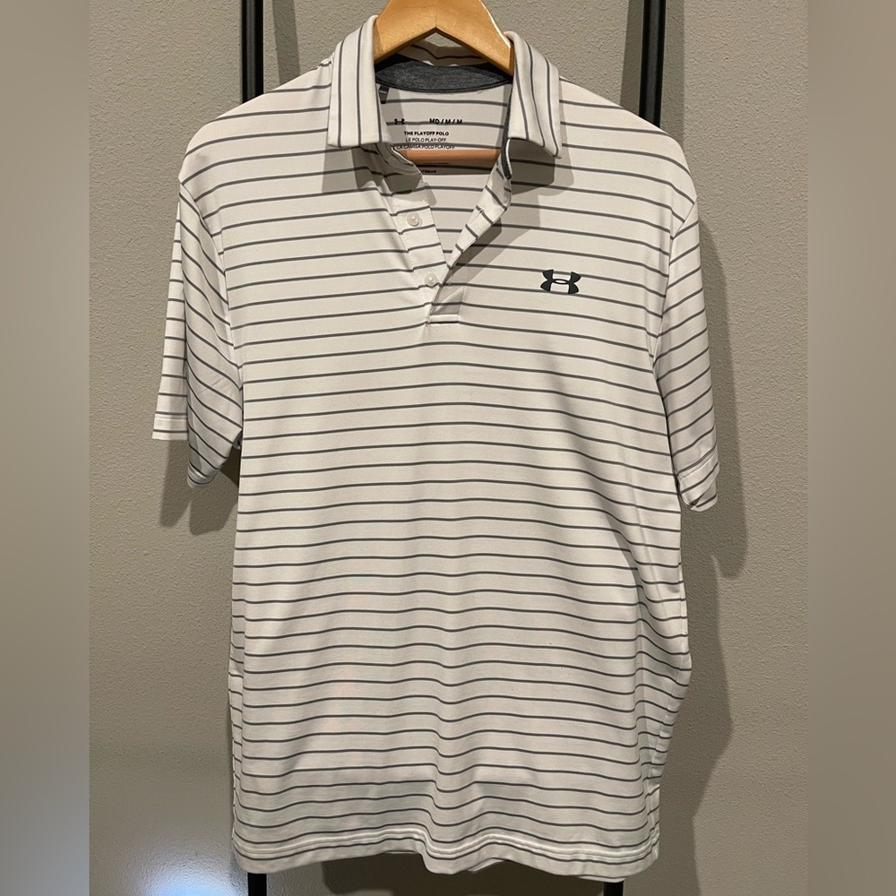White/Gray Under Armour Playoff Polo 2.0 Size Medium